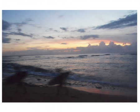 walkng through sunset